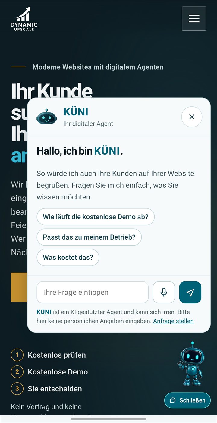KÜNI im Chatfenster einer Website