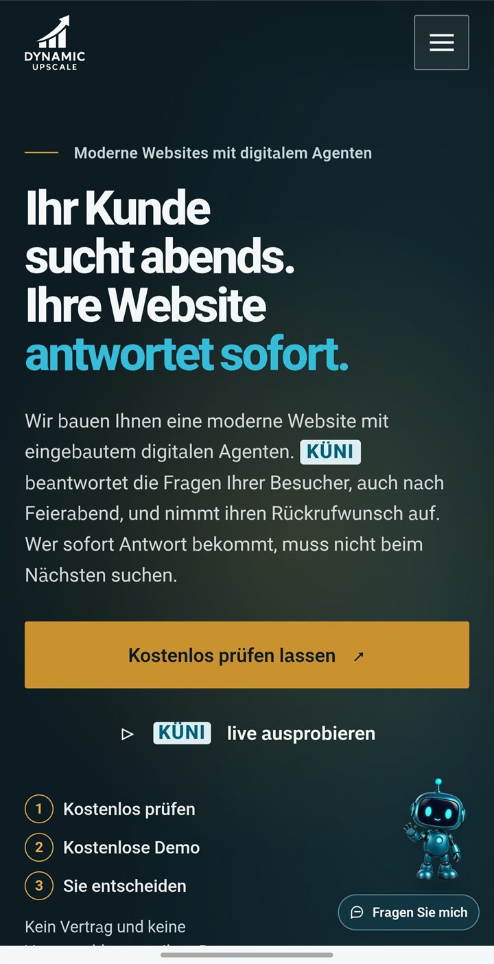 Startseite der Firmenwebsite am Handy